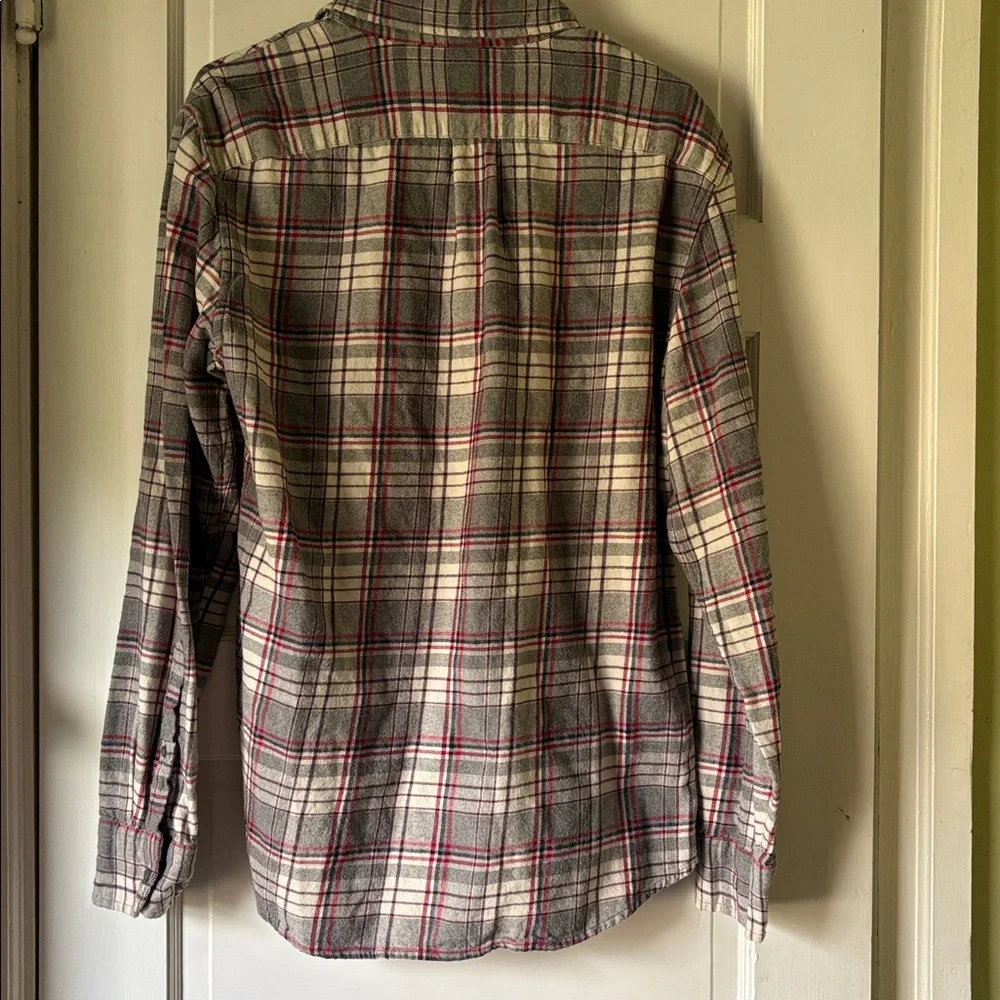 J. Crew Men's Plaid Button-Down Shirt in Cream, Gray & Red